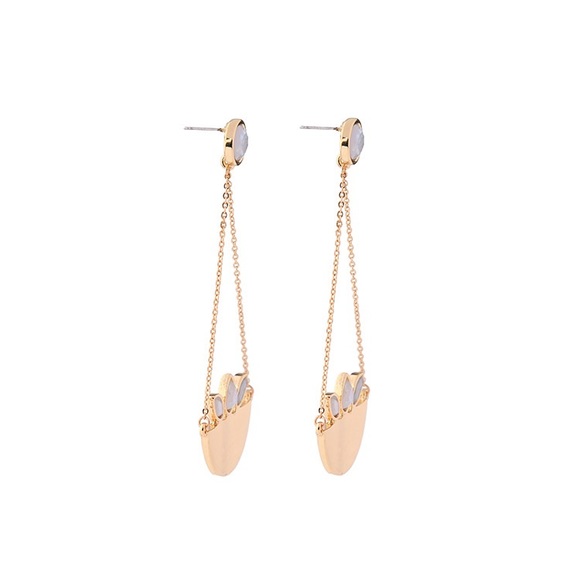 Gold and Iridescent Stone Statement Earrings - Picture 2 of 2